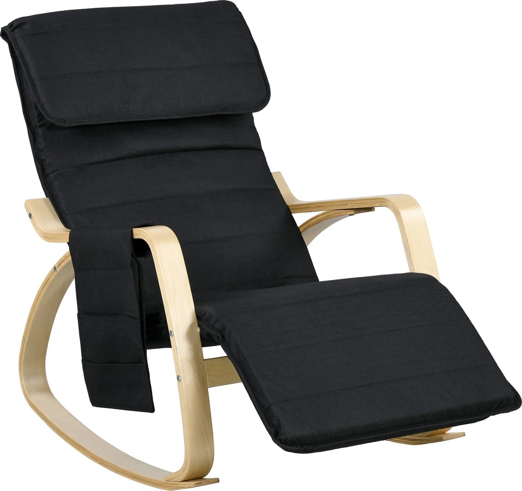 HOMCOM Hintaszék Ápolói Relaxációs Fotelek Állítható Lábpihentetővel, Oldalzsebbel és Fejpárnával, 67 x 110 x 91 cm Fekete | Aosom