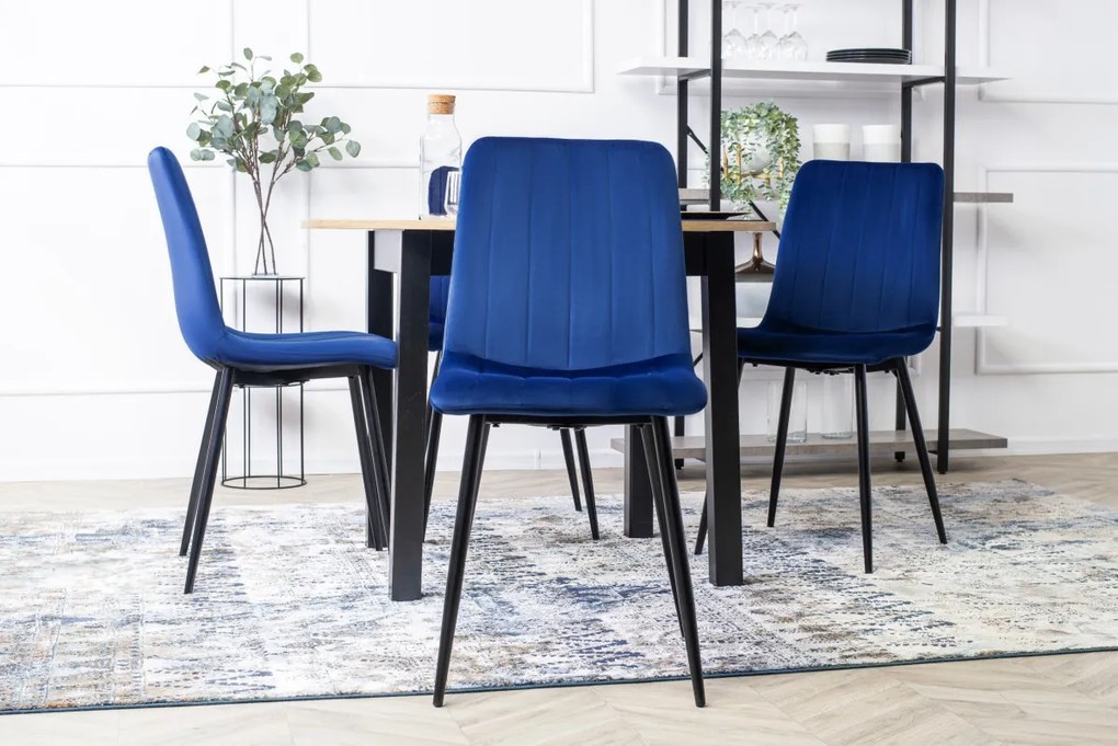 Étkezőgarnitúra 4 db. Sötétkék Bársony Ibis székkel. Bővíthető asztal HARRY 102-142 cm