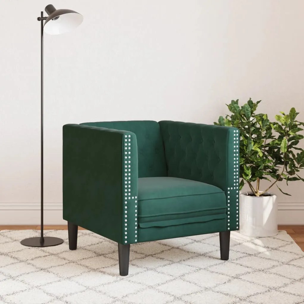 sötétzöld bársony Chesterfield kanapéfotel