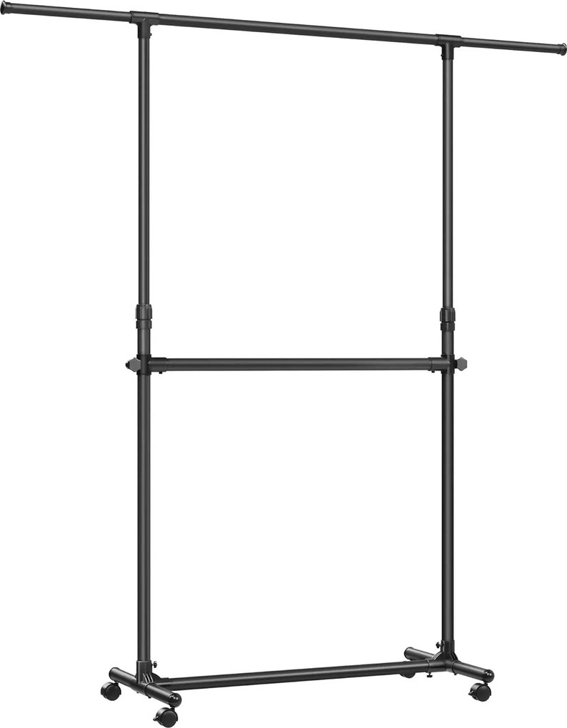 Dupla Ruhafogas, Állítható Felső Rúddal, Görgős, 113-180 cm, Fekete
