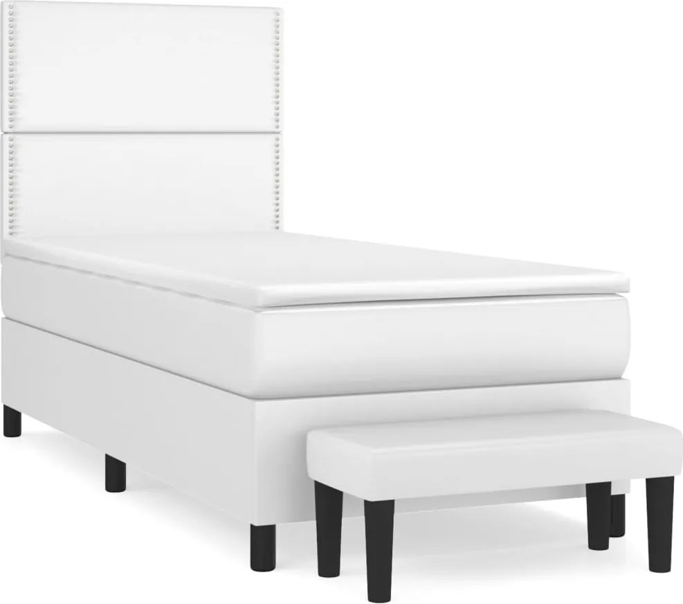 vidaXL fehér műbőr rugós ágy matraccal 100 x 200 cm