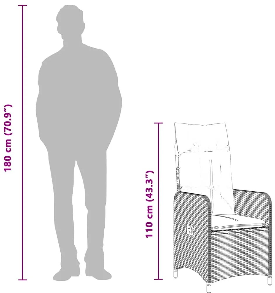vidaXL 3 részes fekete polyrattan kerti bisztrógarnitúra párnákkal