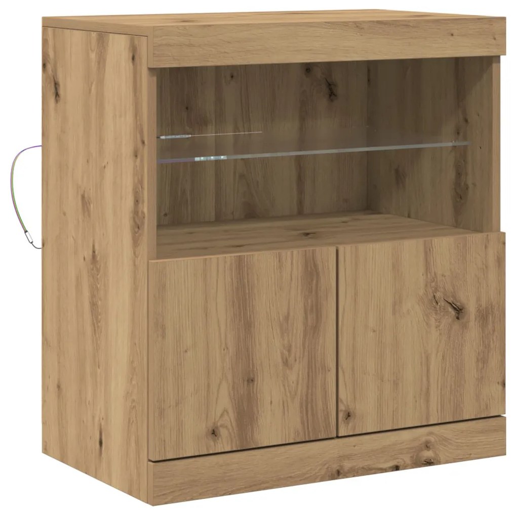 LED világításos oldalszekrény, Mesteri tölgy 60x37x67 cm