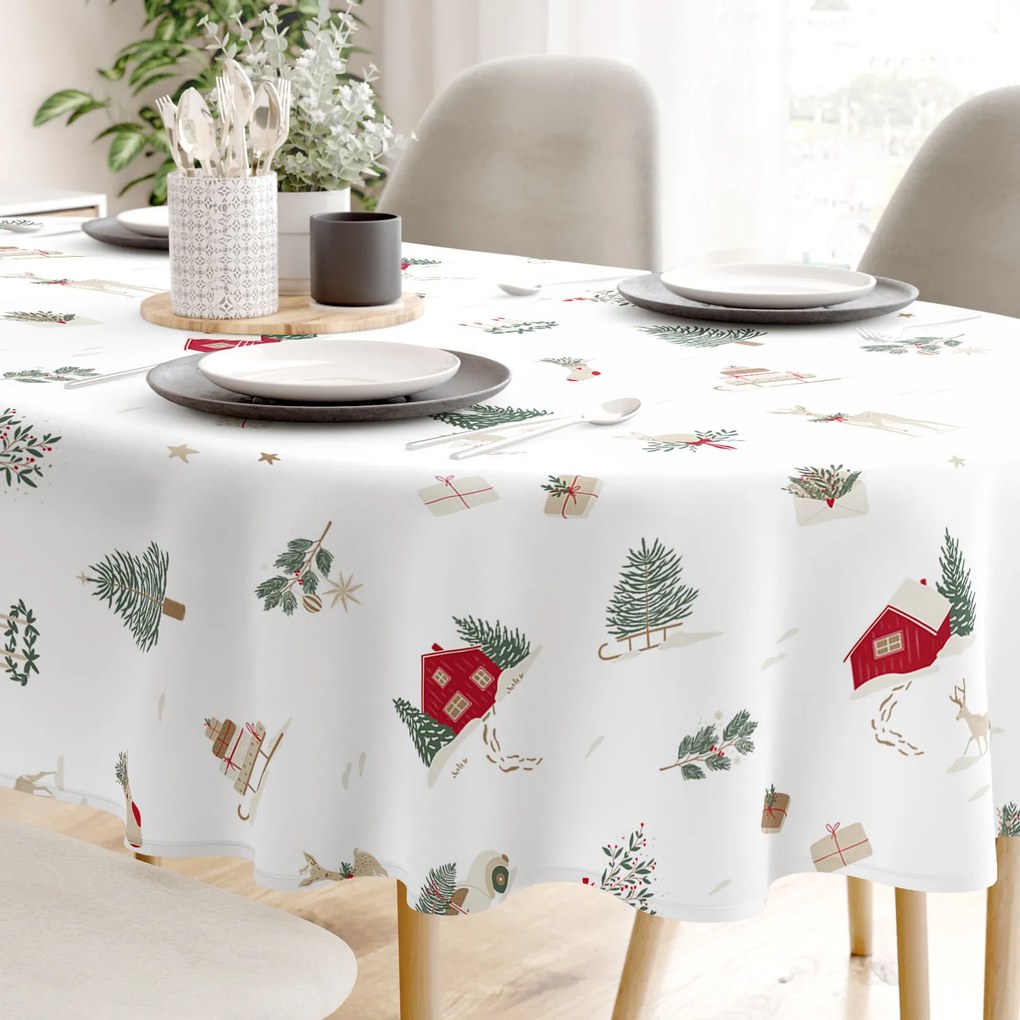 Goldea ovális karácsonyi pamut terítő - tradicionális karácsonyi 120 x 200 cm