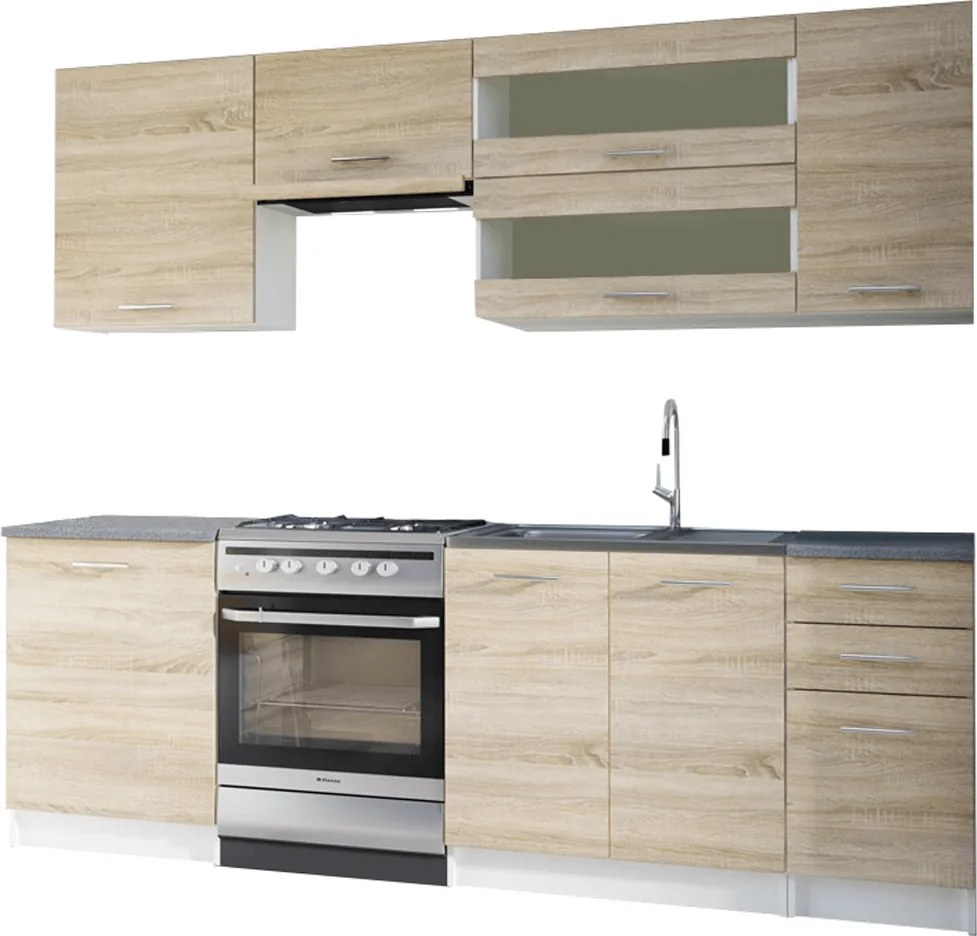 konyhabútor 2,4 m, tölgy sonoma / fehér, FABIANA