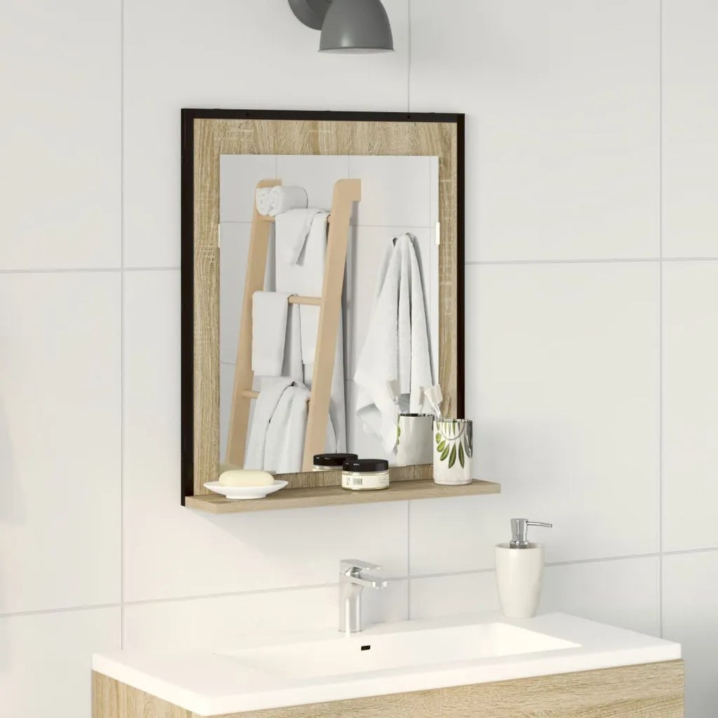 Fürdőszobai Tükör Polccal Sonoma Tölgy 50x12x60 cm Szerelt Fa