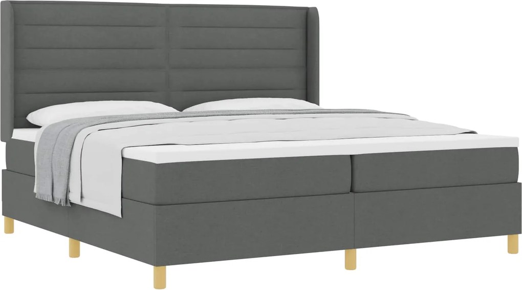 vidaXL Boxrugós ágy matracmal Sötétszürke 200 x 200 cm szövet