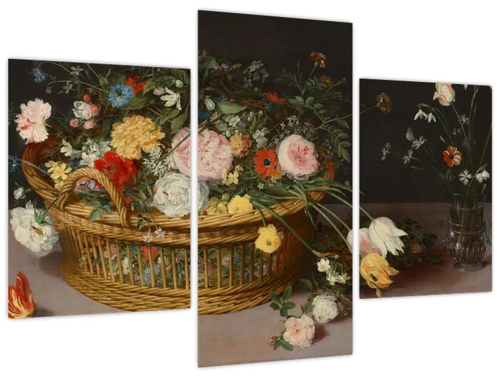 Kép - Jan Brueghel the Elder, Flowers in a Basket and a Vase, reprodukciók (90x60 cm)