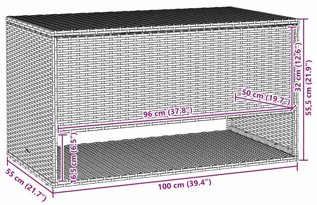 bézs polyrattan kültéri párna doboz 100x55x55,5 cm