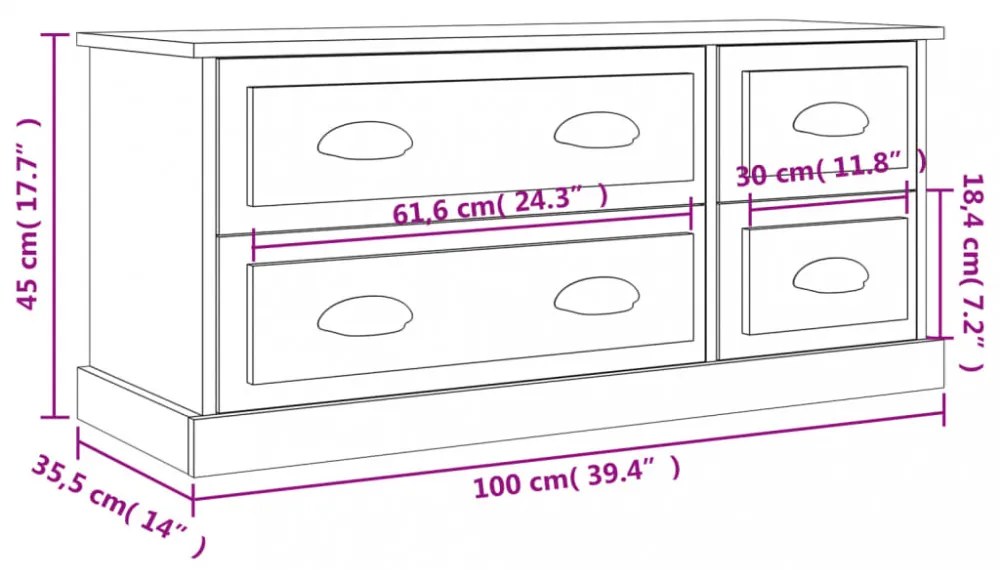 betonszürke szerelt fa TV-szekrény 100 x 35,5 x 45 cm