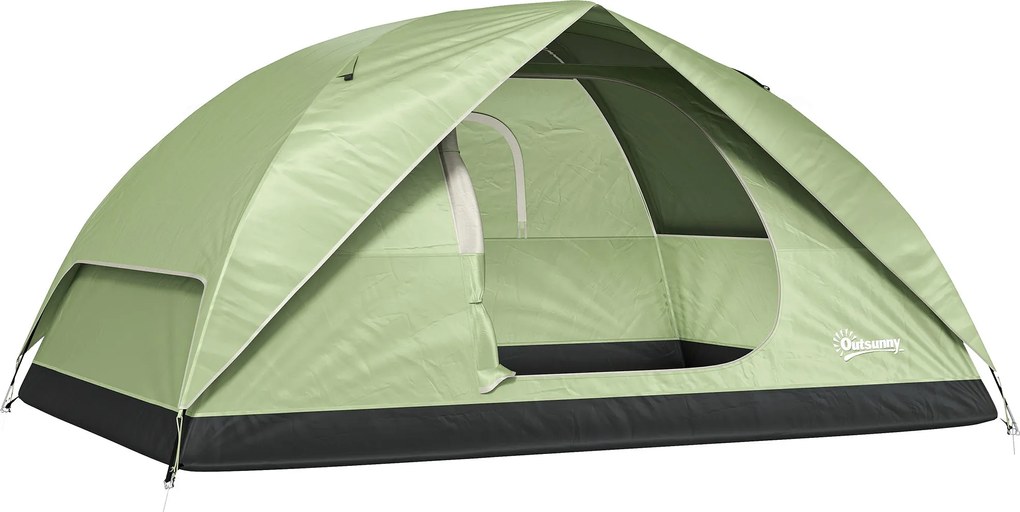 Outsunny Családi Kempingtábor 3 Főnek, Vízálló Kúp Sátor 3000 mm Töltőporttal, Zsebekkel, Lámpafüggesztő Karral és Hordtáskával, Zöld | Aosom