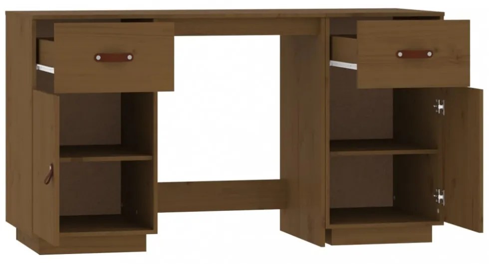 vidaXL mézbarna tömör fenyőfa íróasztal szekrényekkel 135 x 50 x 75 cm