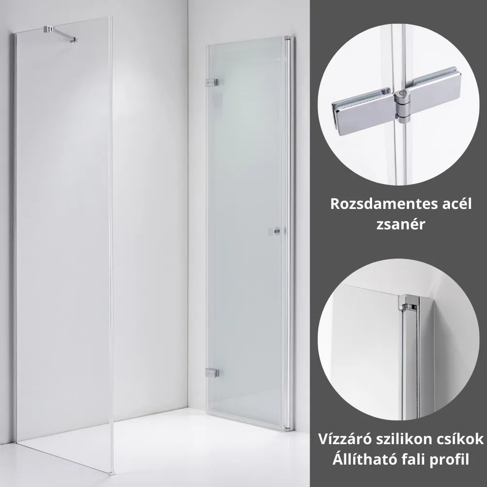 Stuxi Verona 90x70 aszimmetrikus csuklóajtós zuhanykabin 6 mm vízlepergető biztonsági üveggel, króm