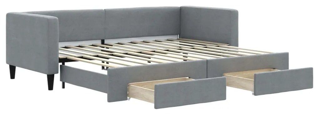 világosszürke kihúzható szövet heverő fiókokkal 80 x 200 cm