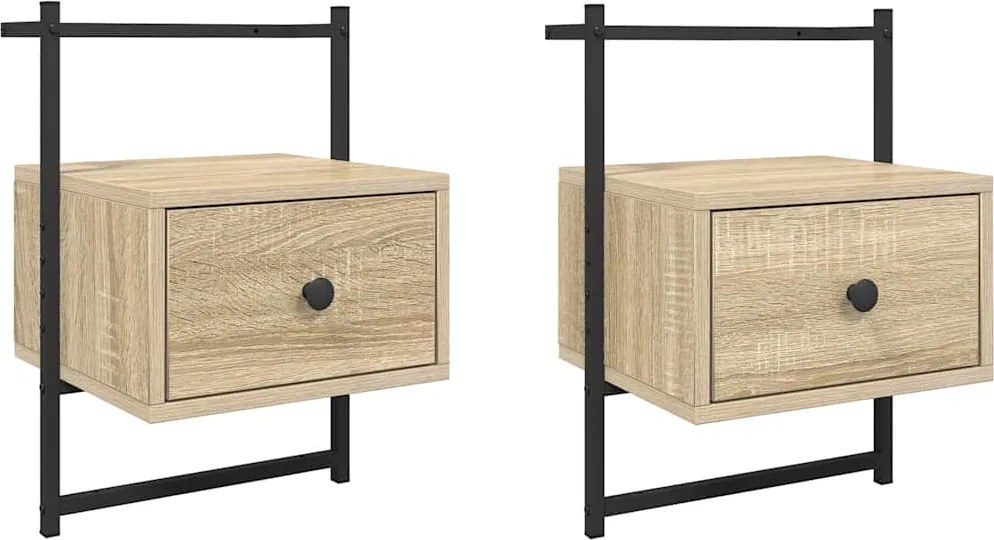 vidaXL 2 db sonoma tölgy fali szerelt fa éjjeliszekrény 35x30x51 cm