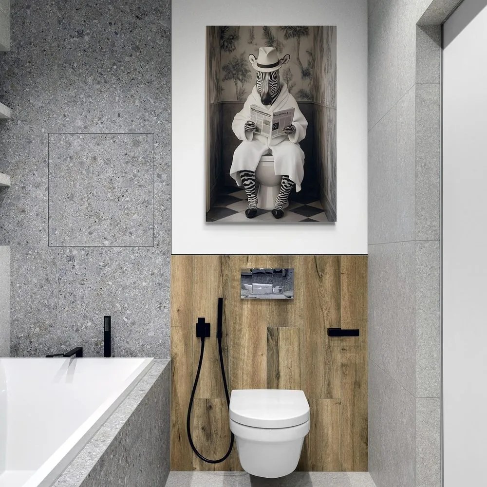 Kép zebra újsággal a WC-n
