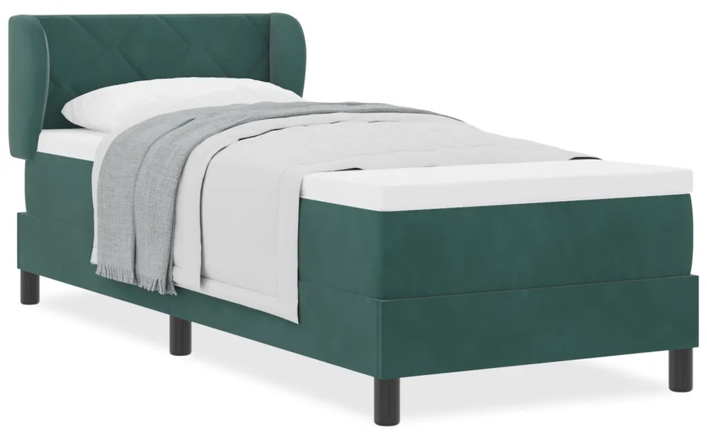 Boxspring Ágy Matraccal Sötét Zöld 80x200 cm Bársony