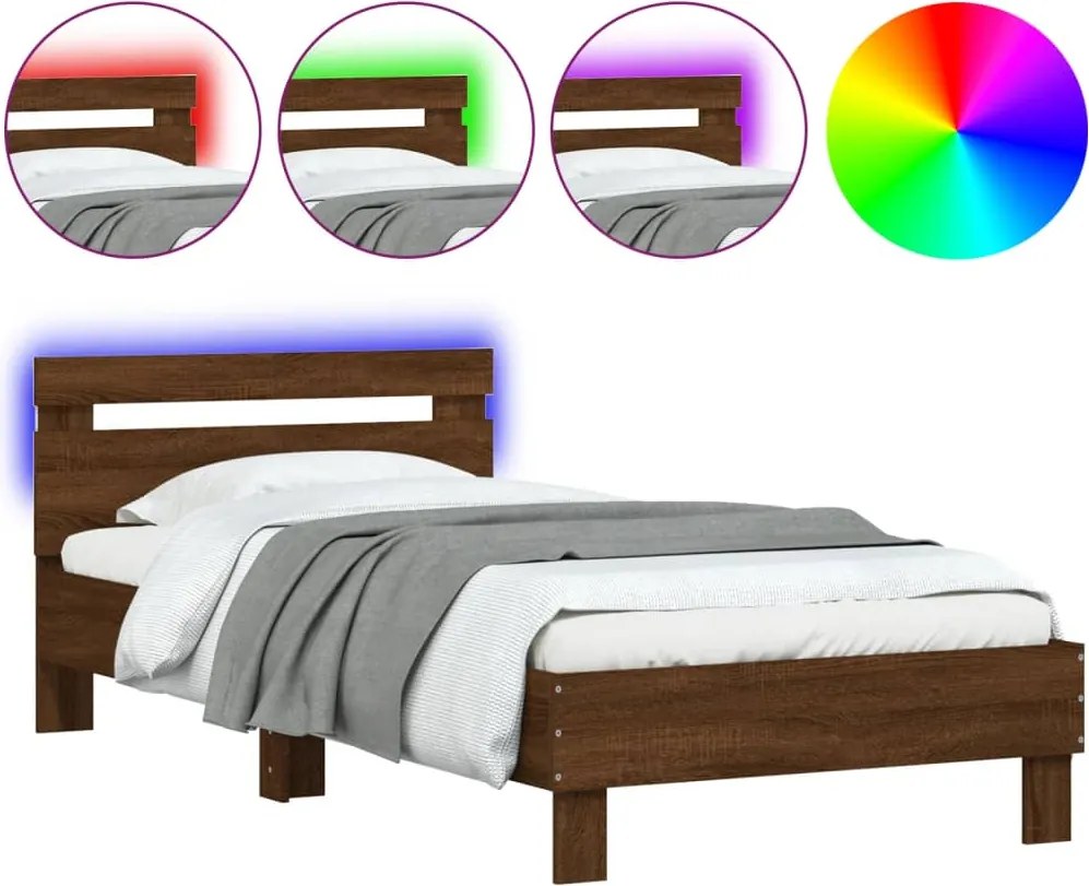 vidaXL barna tölgy színű ágykeret fejtámlával és LED-ekkel 100x200 cm