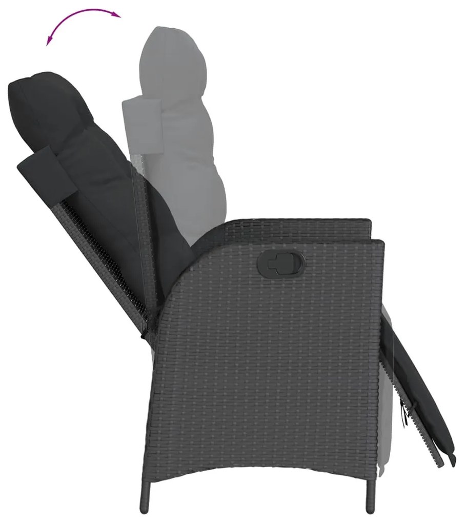 9 részes fekete polyrattan kerti étkezőgarnitúra párnákkal