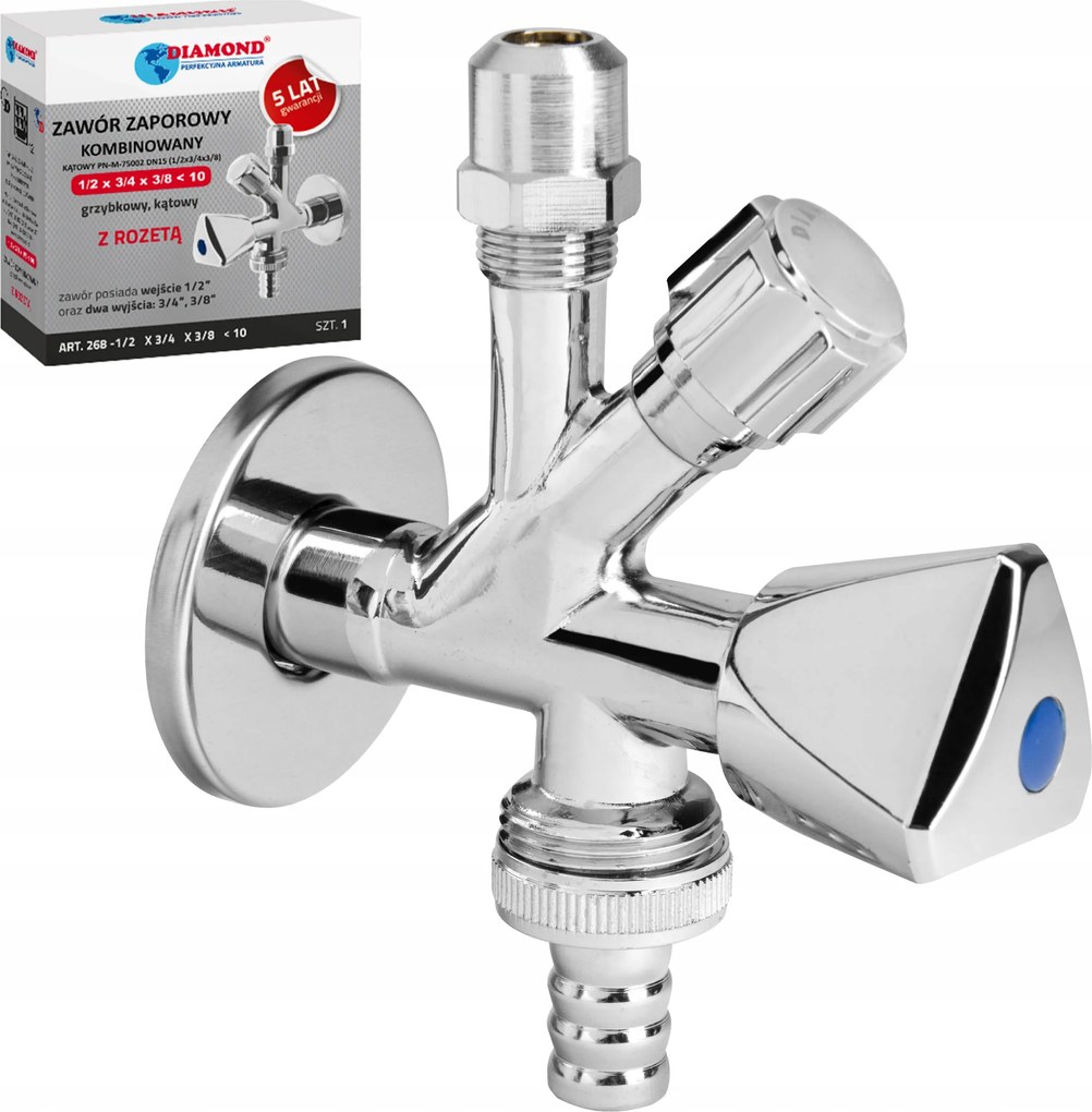 Kombinált Gombaszelep Szögletes Kombi 1/2x3/4x3/8 Mosogatógéphez