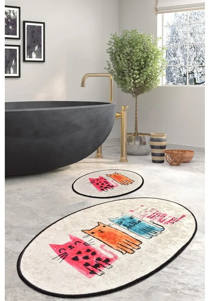 Világosbarna fürdőszobai kilépő szett 2 db-os 60x100 cm Baby Cats – Foutastic
