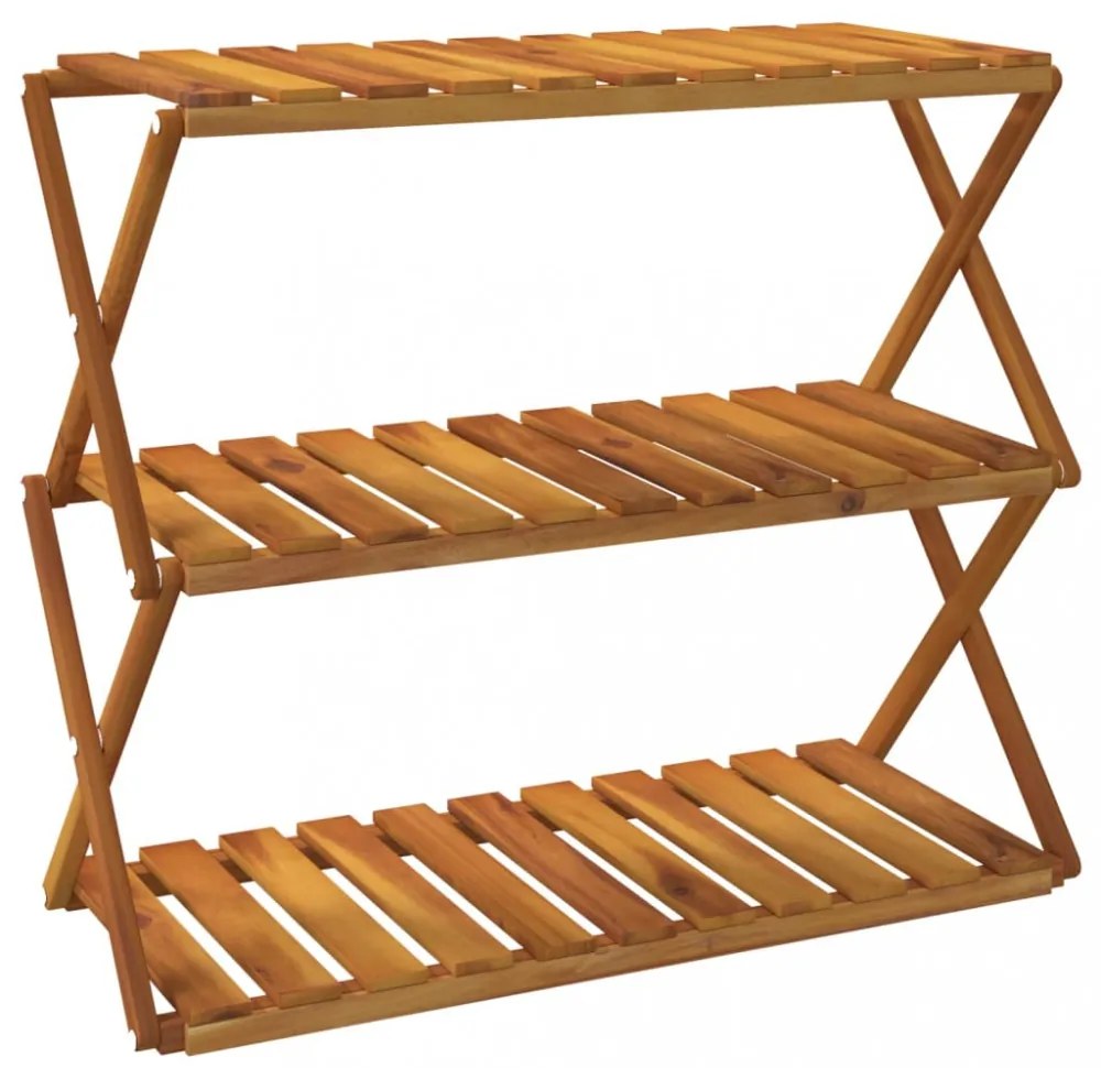 3 szintes barna tömör akácfa összecsukható polc 70 x 31 x 63 cm