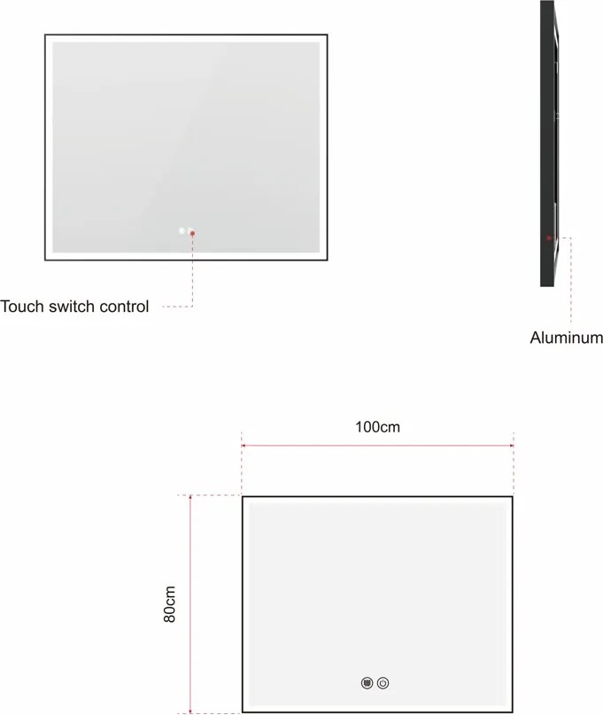 Erga Samira, LED tükör 100x80cm fekete keretben, 2760 lm, 3 fényszín, első világítás, ERG-V01-SAMIRA-1080-BK