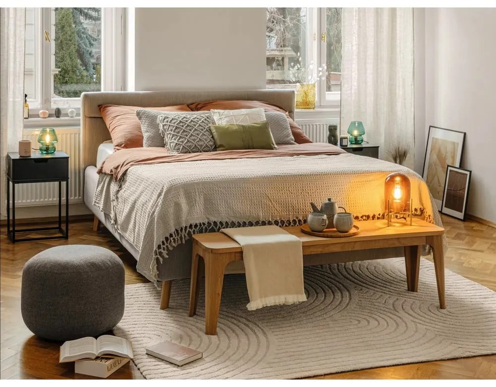 Bézs kárpitozott ágyneműtartós franciaágy ágyráccsal 180x200 cm Lotte – Meise Möbel