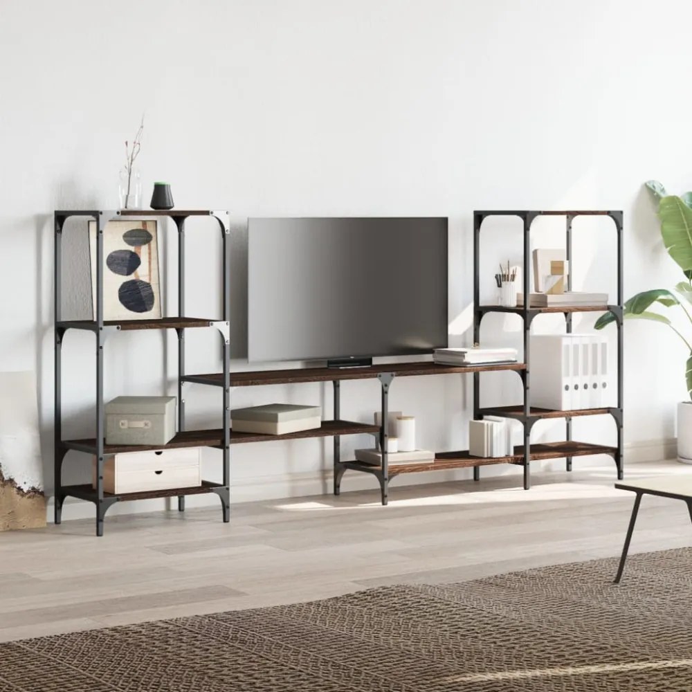 barna tölgy színű szerelt fa TV-szekrény 206,5x28,5x95 cm