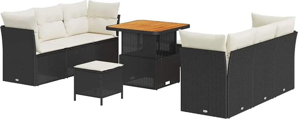 vidaXL Kerti Kanapé Szett párnával 9 pcs Fekete polirattan
