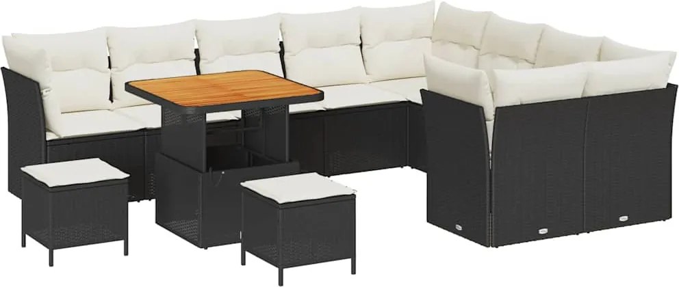 vidaXL Kerti Kanapé Szett 12 pcs Fekete polirattan