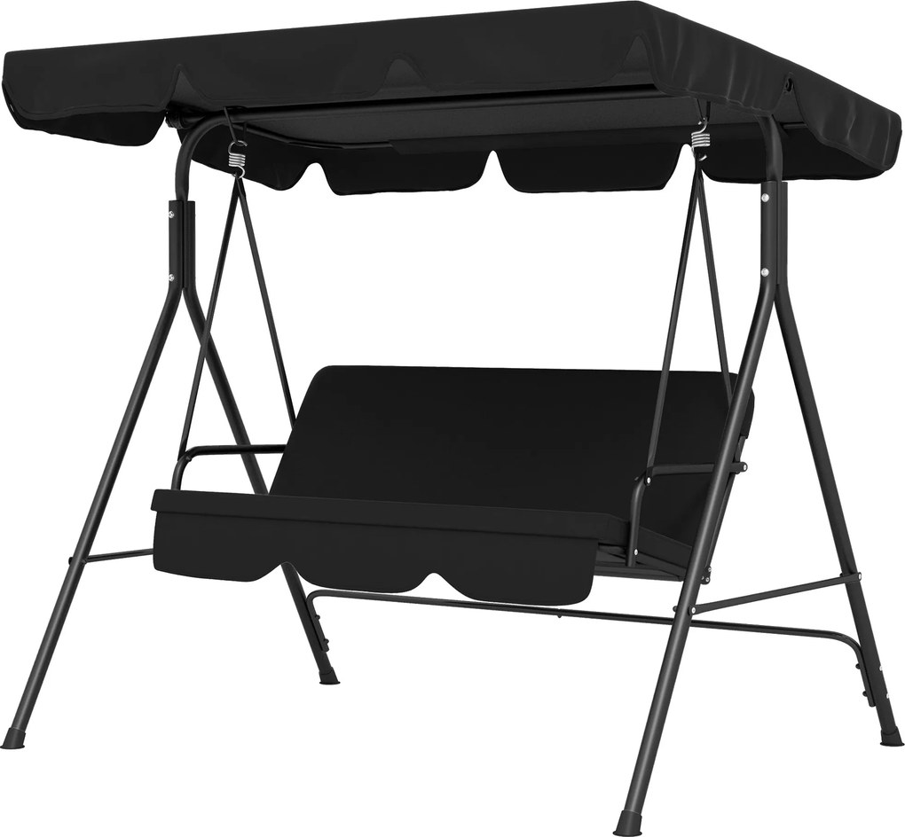 Outsunny Hollywood Hinta Állítható Napernyővel, 3-Fős Kerti Hinta Csúszásmentes Lábakkal, Vízálló Hinta Pad a Kertbe, 172x110x153cm, Fekete | Aosom