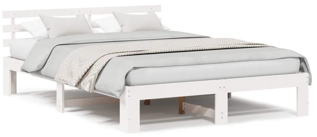 Fehér Fa Ágykeret Fehér Fa 150 x 200 cm Tartós Fehér Ágykeret
