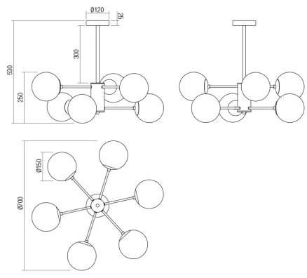 Redo 01-2943 - Csillár rúdon MUNDI 6xE14/28W/230V réz