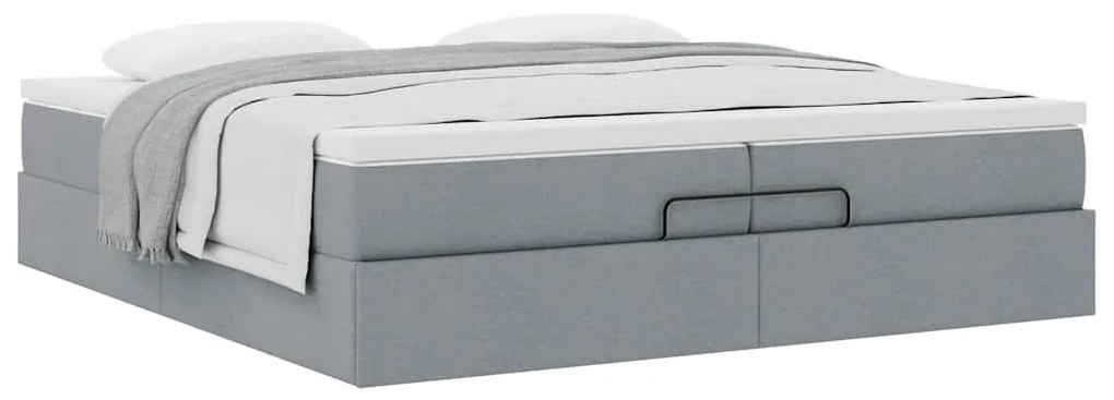 Ottomán ágykeret matracokkal Világosszürke 200x200cm szövet