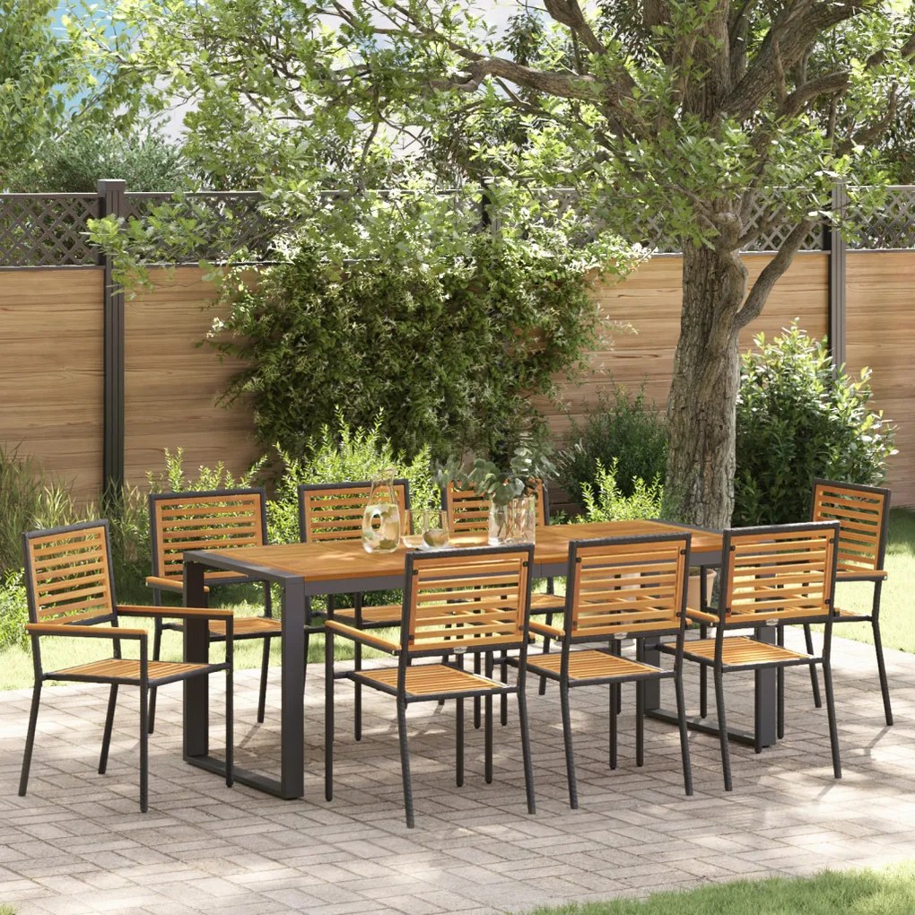 Kert étkező szett 9 pcs Fekete és Fa 200 x 80 x 75 cm