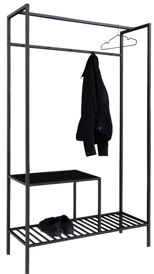 Vita ruhataró állvány, 2 polc, fekete, fekete váz 101x38x170 cm