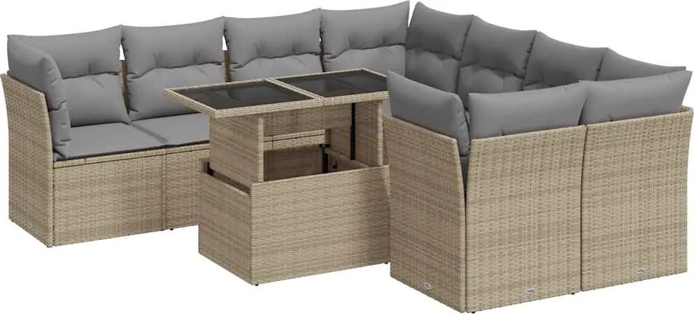 vidaXL 9 részes bézs polyrattan kerti ülőgarnitúra párnákkal