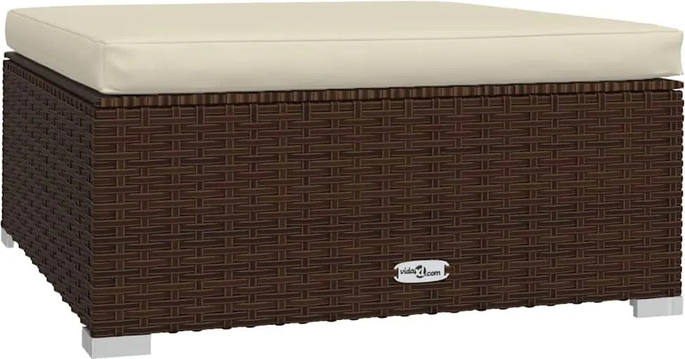 vidaXL barna polyrattan kerti lábtartó párnával 70 x 70 x 30 cm