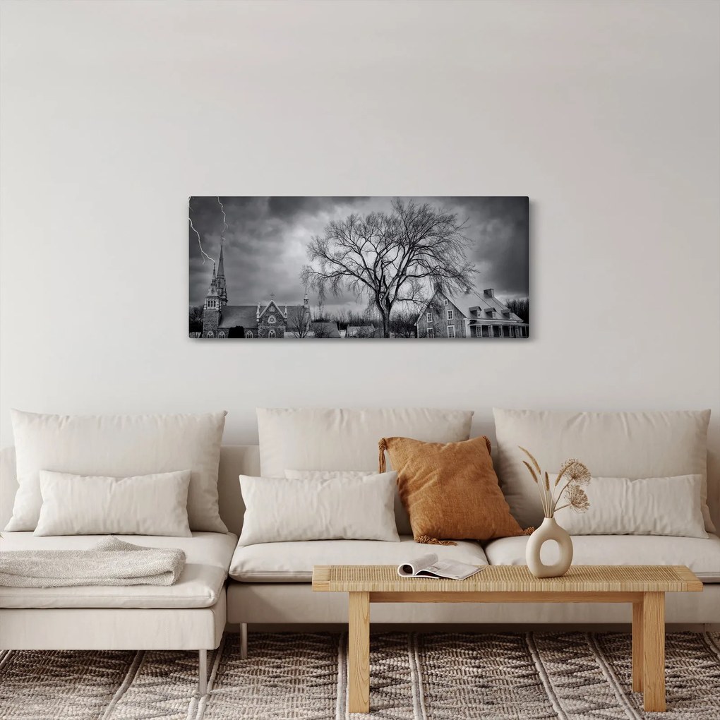 Fekete fehér falu képe (120x50 cm)