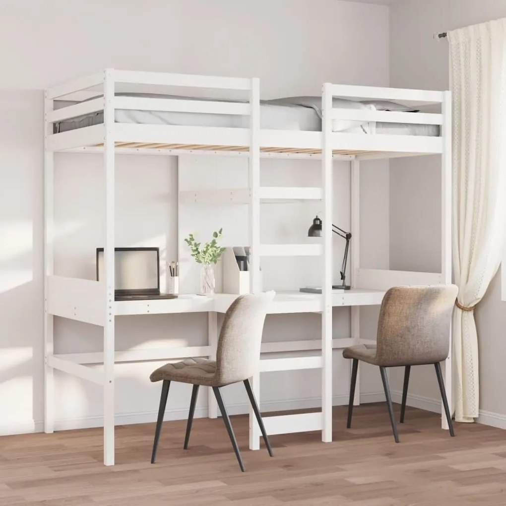 fehér tömör fenyő galériaágy-keret matrac nélkül 80 x 200 cm