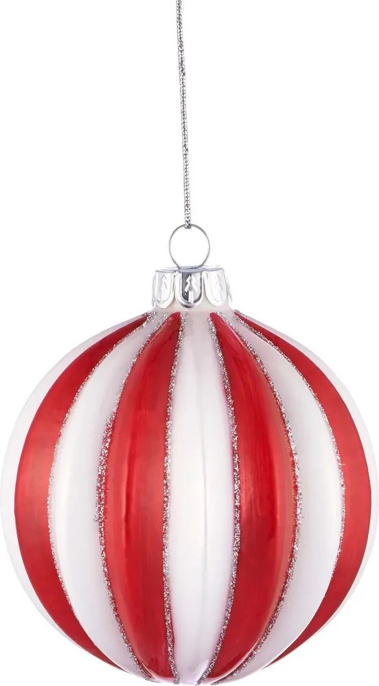 HANG ON üveg karáscsonyfadísz piros/fehér Ø 8 cm, 6 db-os szett