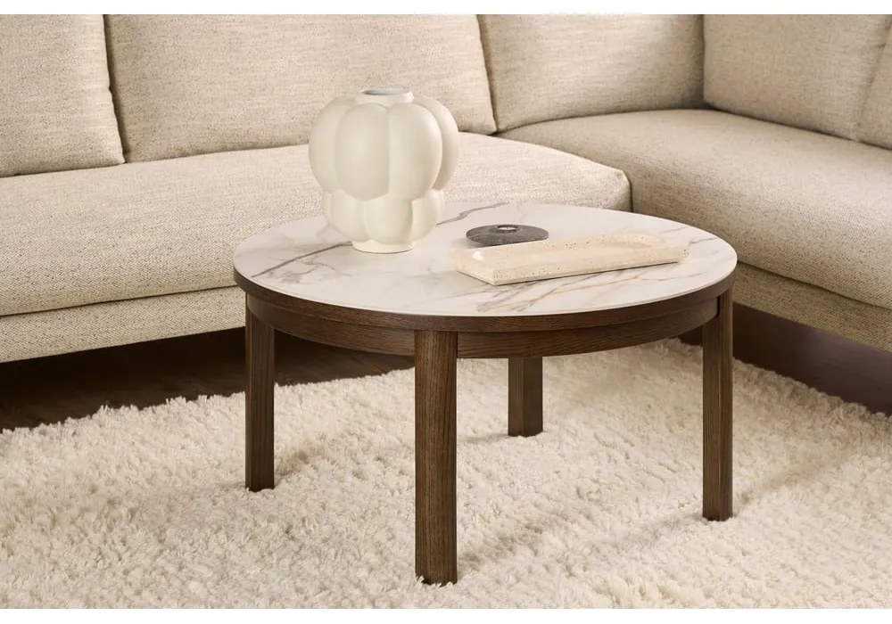 Bézs-sötétbarna kerek dohányzóasztal kerámia asztallappal ø 90 cm Southampton – Actona