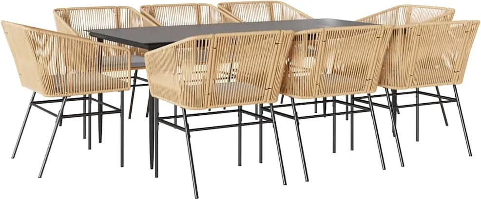 vidaXL 9 észes barna polyrattan üveg kerti étkezőgarnitúra párnával