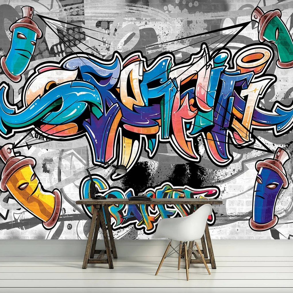 Fotótapéta - Színes graffiti szürke kivitelben (152,5x104 cm)