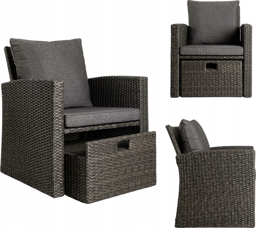 Kerti szék barna technorattan lábtartóval strapabíró Szett