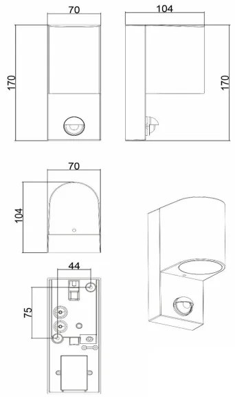 Lucide 69803/01/30 -Kültéri érzékelős lámpa ZARO 1xGU10/7W/230V IP65 fekete