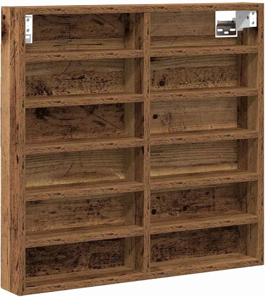 vidaXL Kiállító szekrény polcokkal Öreg fa 60 x 8,5 x 58 cm Faanyag