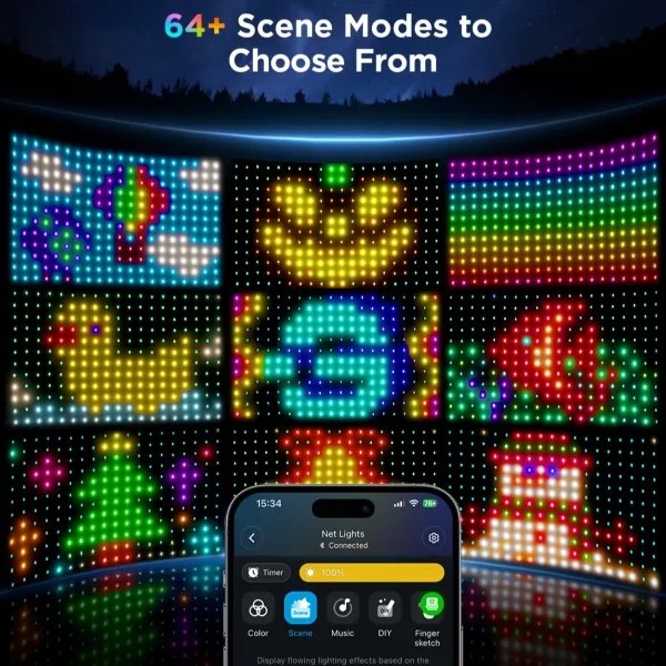 Govee - LED RGBIC Kültéri világító háló 143x85cm Wi-Fi Matter IP65