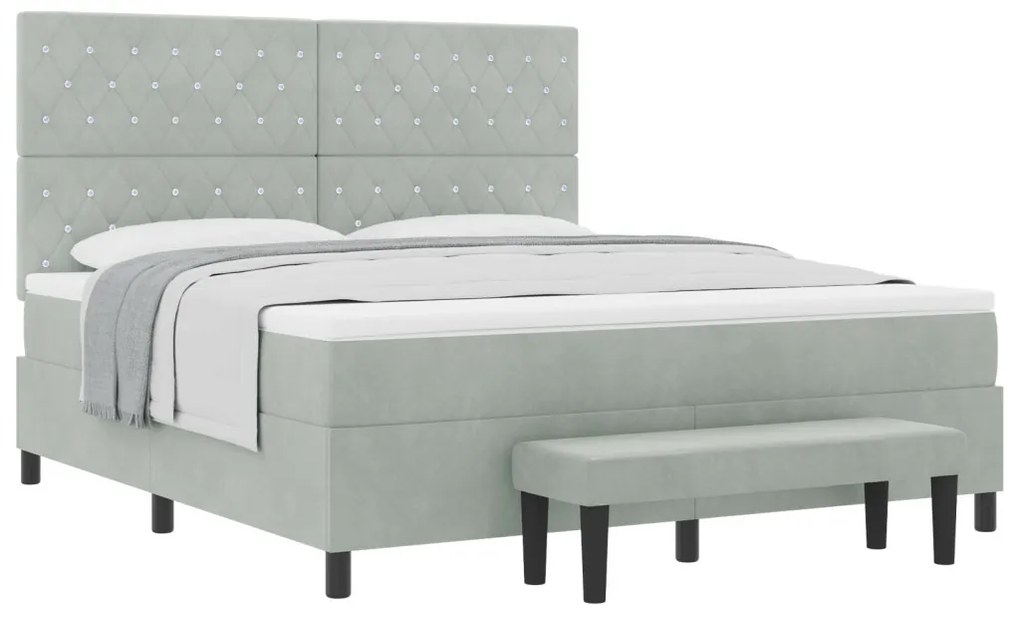 Box Spring Ágy Matraccal és Paddal Világosszürke 180x200 cm Bársony